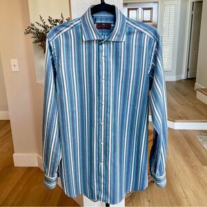 Etro Milano Men's Vertical Multi-Stripe Cotton Dress Shirt Size 40 Medium Italy